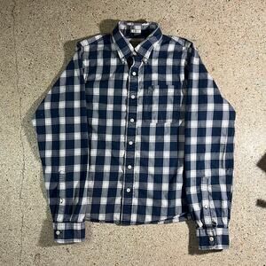 Abercrombie & Fitch Muscle Button Down Long Sleeve Navy White, Size L